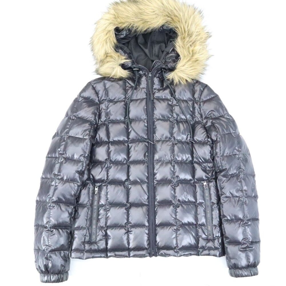 J Crew Jacket Women's Size Small Black Down Feathers Faux Fur Puffer Coat